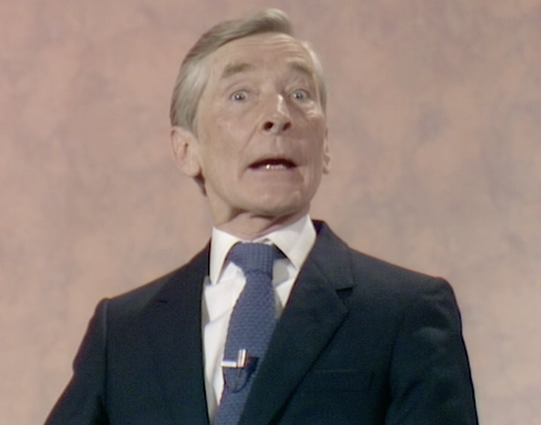 Kenneth Williams on the Wogan show on 23 April 1986, when he stood in for Terry Wogan as host