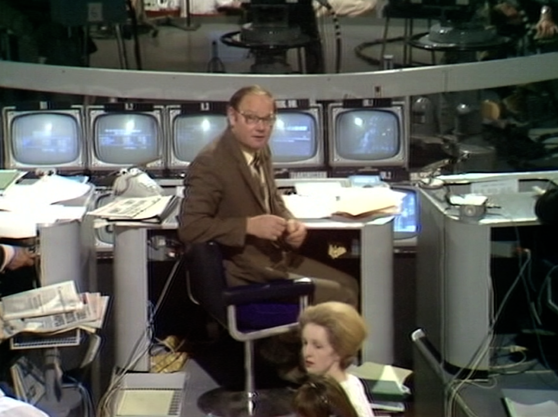 Cliff Michelmore at his desk during the BBC's coverage of the 1970 general election results